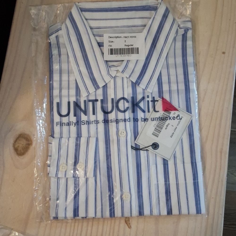UNTUCKit Blue and White Striped Button Down Shirt